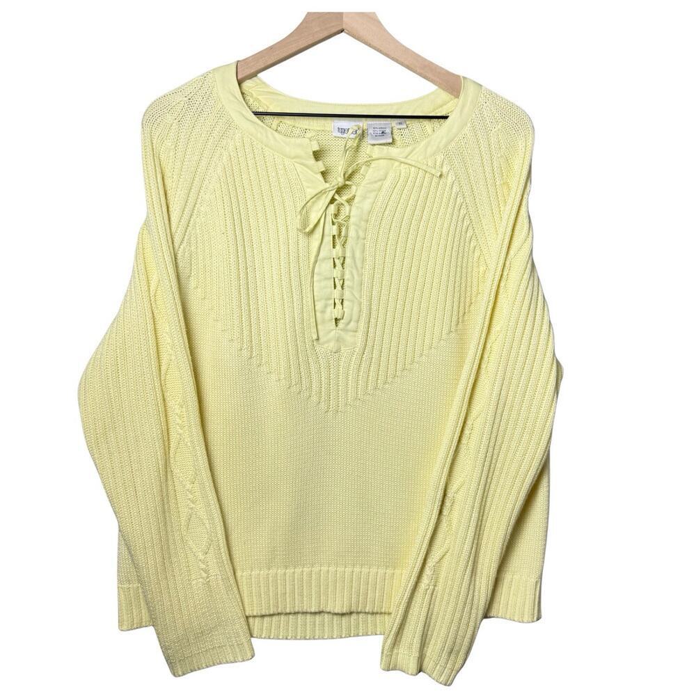 Together Cotton Blend Yellow Knit Sweater Lace Front Women’s Size XL